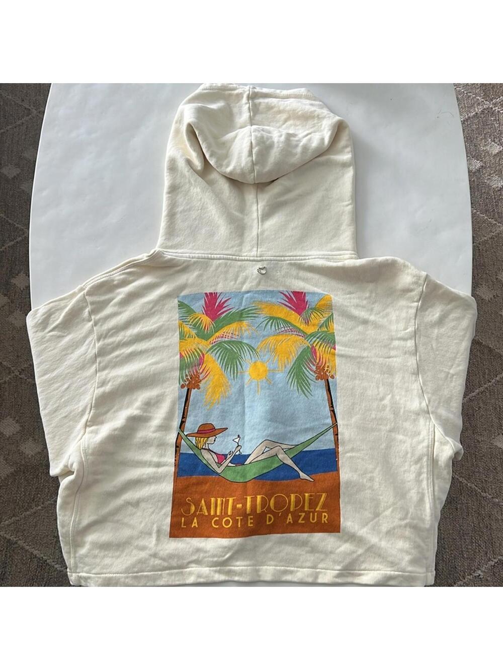 Rosa Cha St. Tropez Cream Graphic Boxy Sweatshirt Hoodie Size Medium - Picture 5 of 7